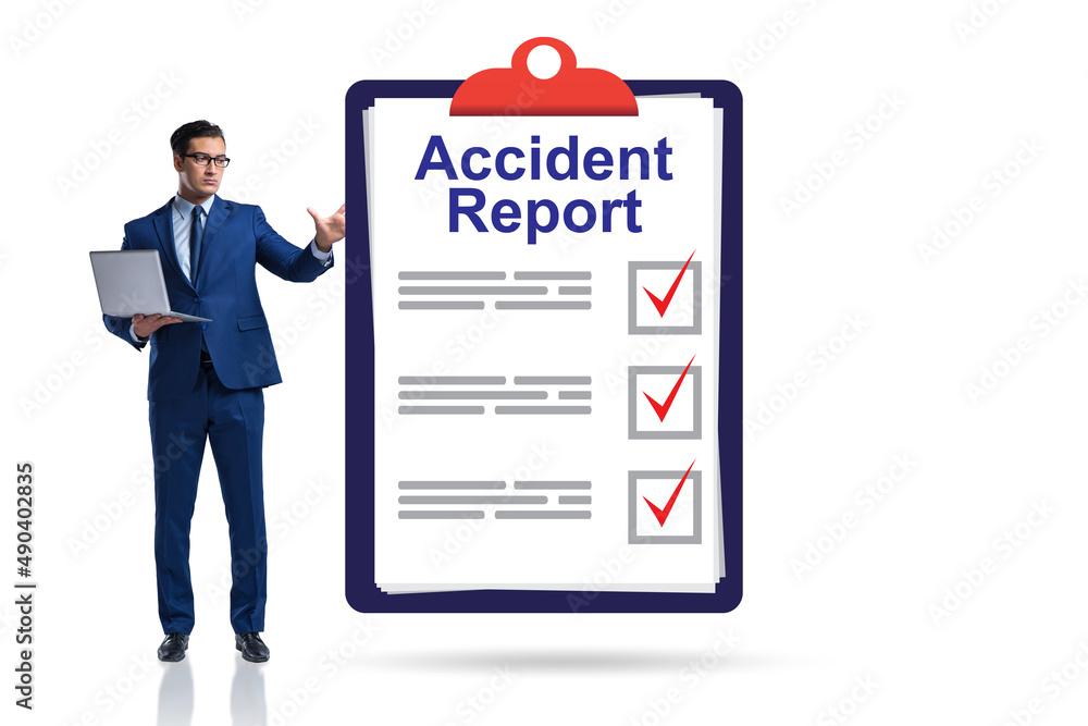 Filling in accident report in insurance concept Filling in accident report in insurance concept