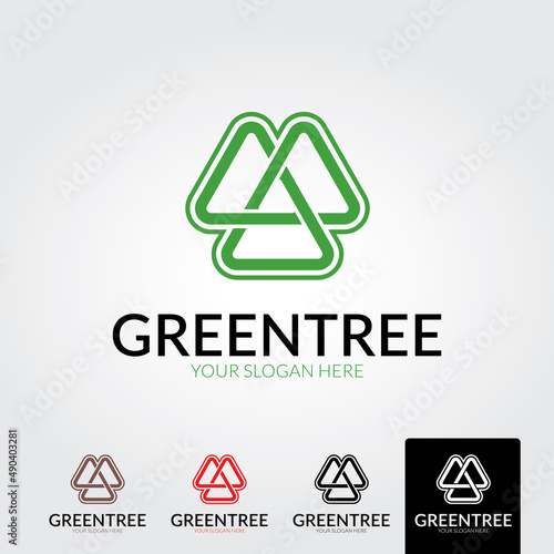 Minimal green tree logo template - vector