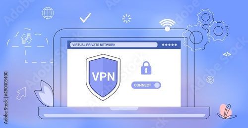 VPN Service Concept Virtual private network App for secure connection Data encryption Remote server Cloud technology Vector illustration Internet service provider Intranet access Cyber security