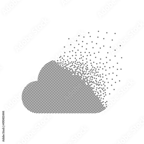 Cloud sign fast pixel dots icon. The server-storage and media pixel is flat-solid. Dissolved and dispersed moving dot art. Integrative and integrative pixel movement. Modern icon Speed ​​and ports.