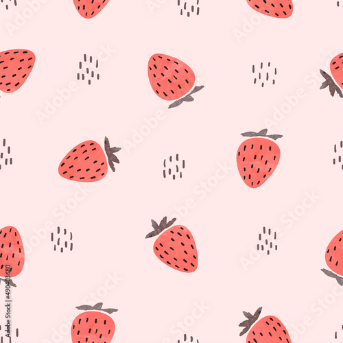 Seamless strawberry pattern. Vector summer background with red berries	