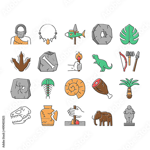 Prehistoric Period Collection Icons Set Vector .
