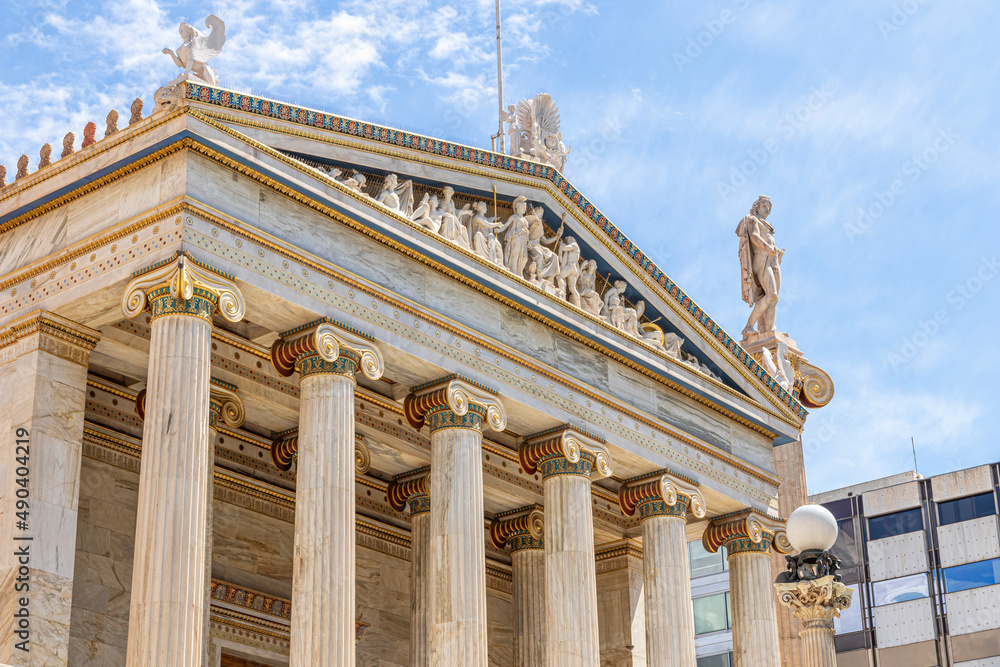 Fototapeta premium Athens, Greece. Main facade of modern Academy of Athens, Greece's national academy and highest research establishment in the country