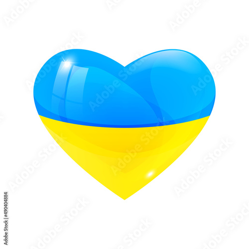Heart icon with colors of Ukrainian flag. Pray for peace Ukraine. No war.