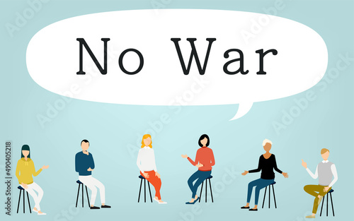 反戦、戦争反対のイメージ、「No War」について話し合う人たち