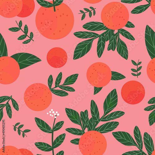 seamless pattern with oranges on pink background
