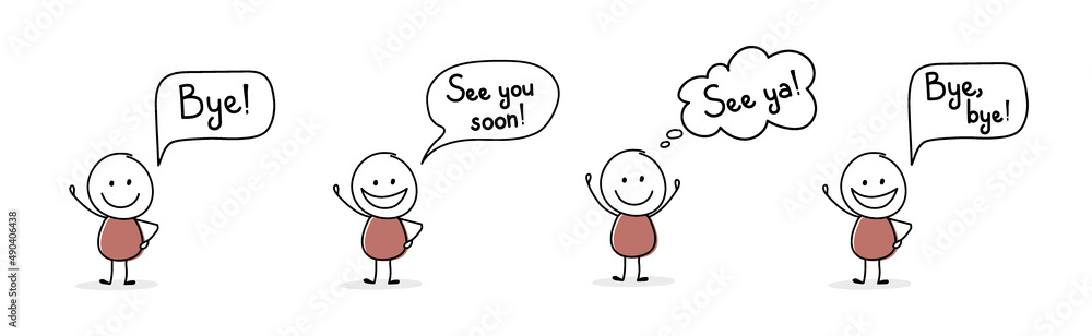 Happy cartoon people with text - bye, see ya, see you soon. Vector Happy cartoon people with text - bye, see ya, see you soon. Vector