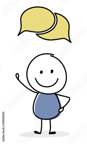 Concept of smiley stickman with chat - speech bubble icon. Vector