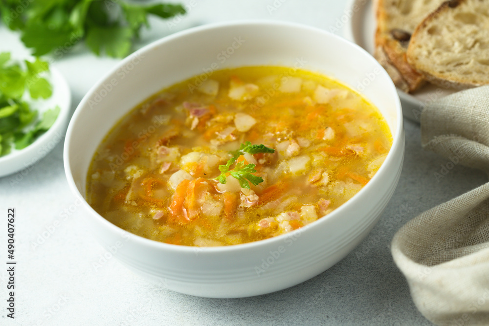 Traditional pea soup with smoked bacon Traditional pea soup with smoked bacon
