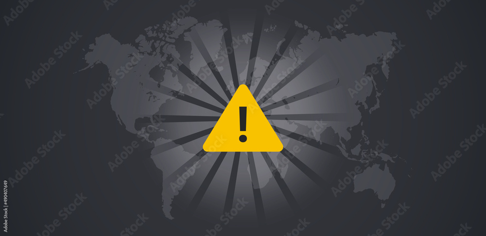 Global warning map horizontal and world alert flat vector illustration. 
