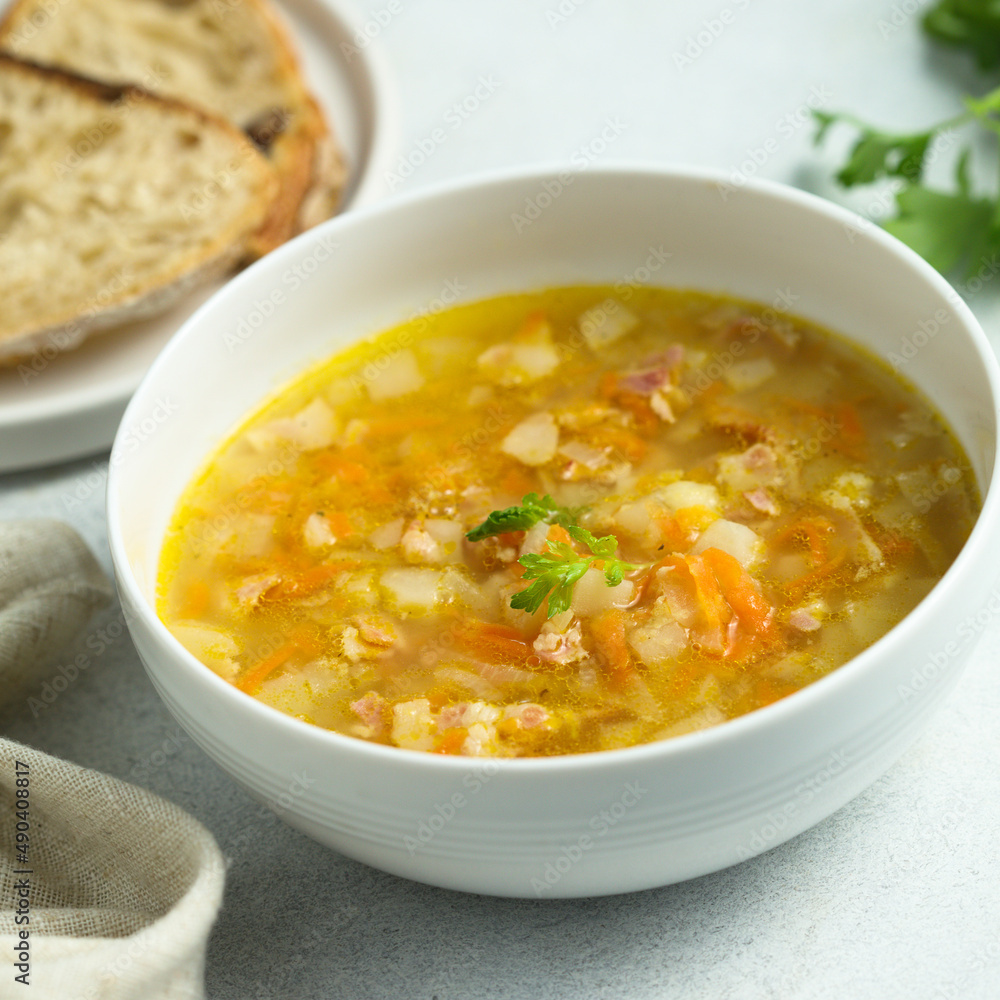 Traditional pea soup with smoked bacon Traditional pea soup with smoked bacon