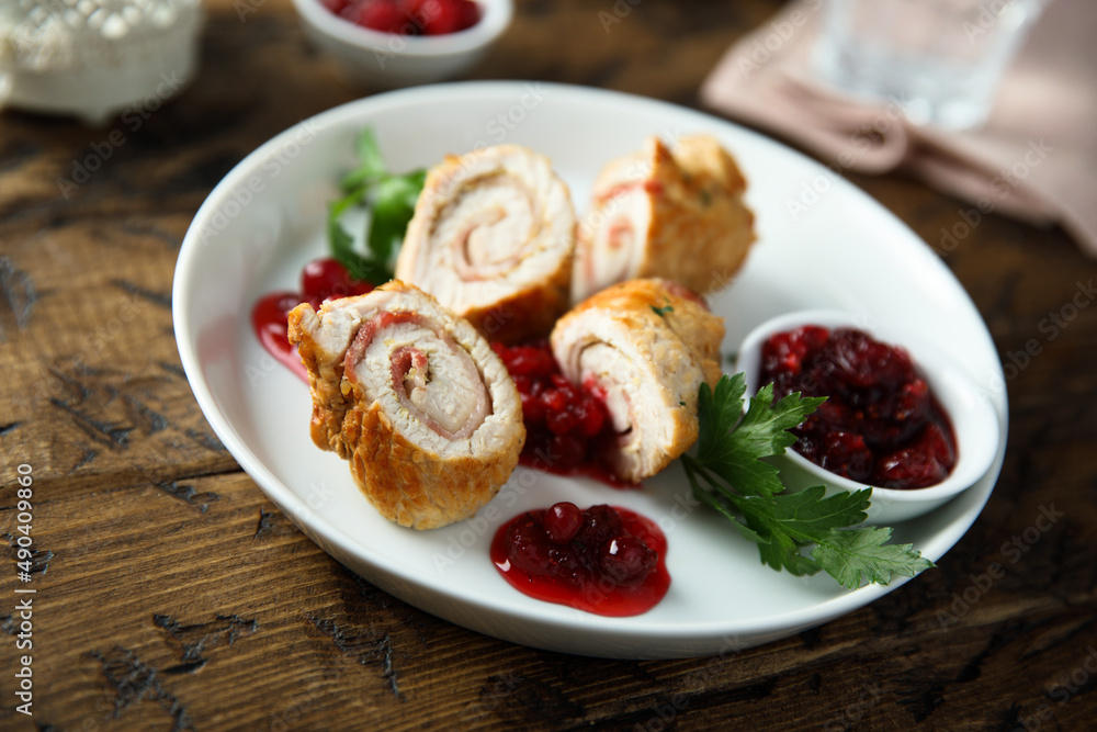 Homemade chicken rolls with cranberry sauce Homemade chicken rolls with cranberry sauce