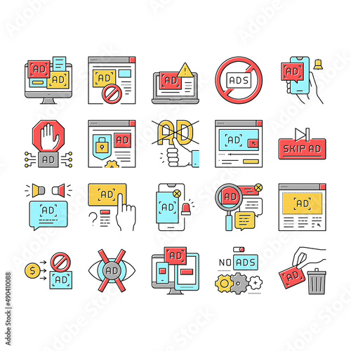 No Ads Advertise Free Collection Icons Set Vector .