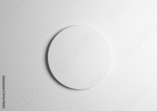 3D illustration of a white circle podium or stand top view flat lay product display minimal, simple white or light gray background with copy space for text 
