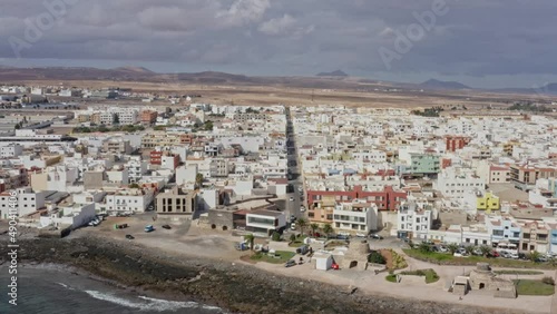 Aerial drone flight over the capital of Fuerteventura Puerto del Rosario photo