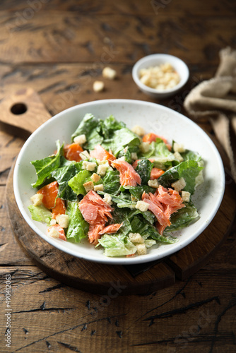 Traditional Caesar salad with salmon © marysckin