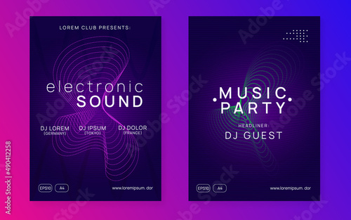 Neon dance flyer. Electro trance music. Techno dj party. Electronic sound event. Club fest poster.