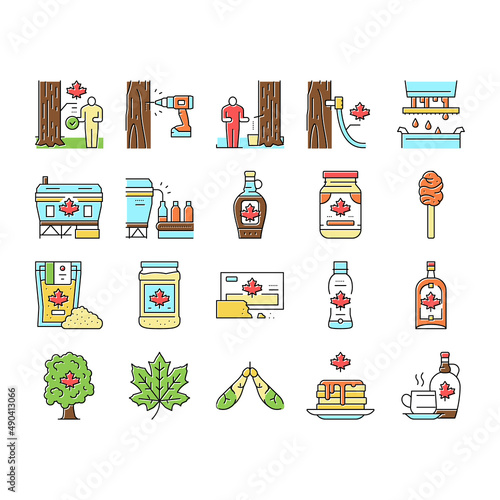 Maple Syrup Delicious Liquid Icons Set Vector .