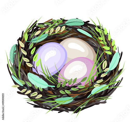 Easter. Eggs in a basket or nest. Vector illustration