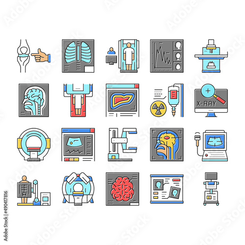 Radiology Equipment Collection Icons Set Vector Illustration .