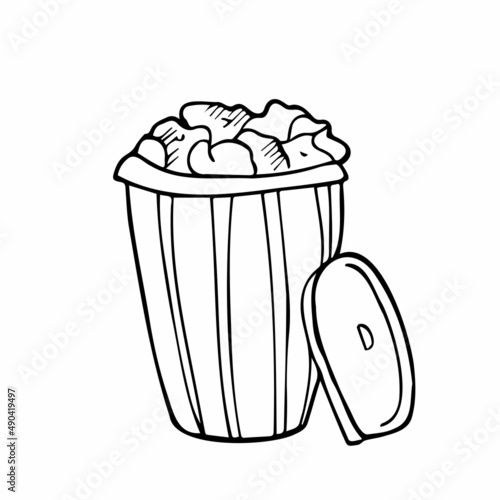 Doodle Trash Can Icon. Garbage bucket vector sketch