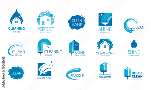 Cleaning services logo collection in blue colors