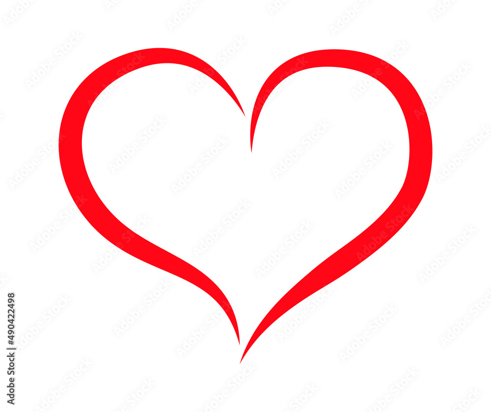 Abstract sketch of heart shape. Red heart icon in flat style. The