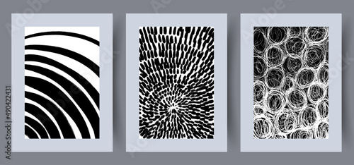 Printable wall art vector poster set. Hand drawn minimalism design for scandinavian interior.