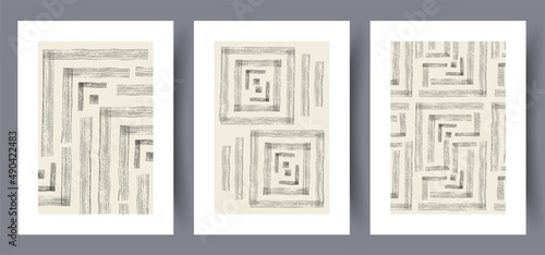 Printable wall art vector poster set. Hand drawn minimalism design for scandinavian interior.