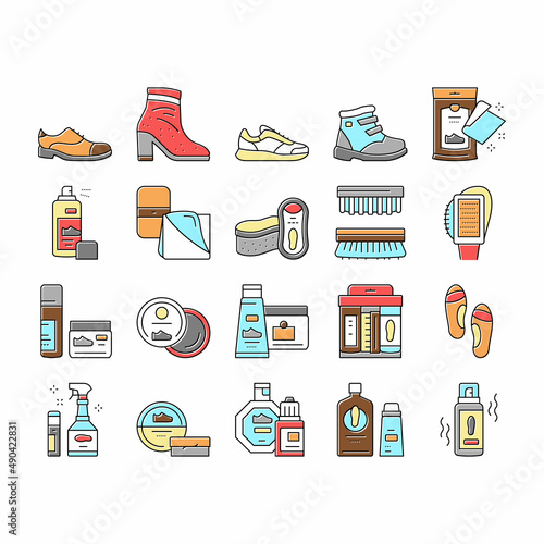 Shoe Care Accessories Collection Icons Set Vector .