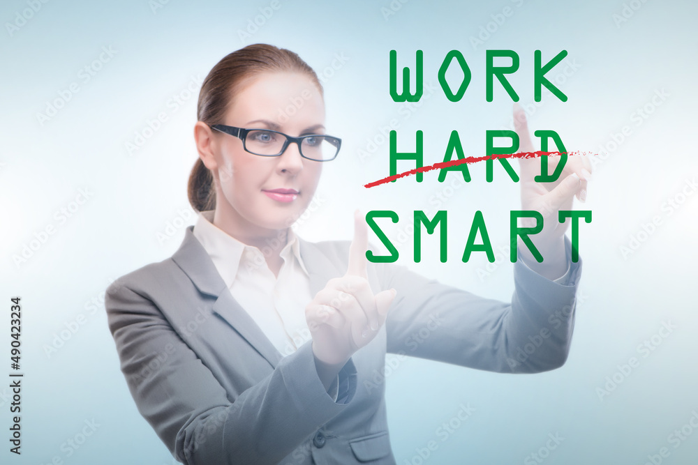 Businesswoman in working smart not hard concept Businesswoman in working smart not hard concept