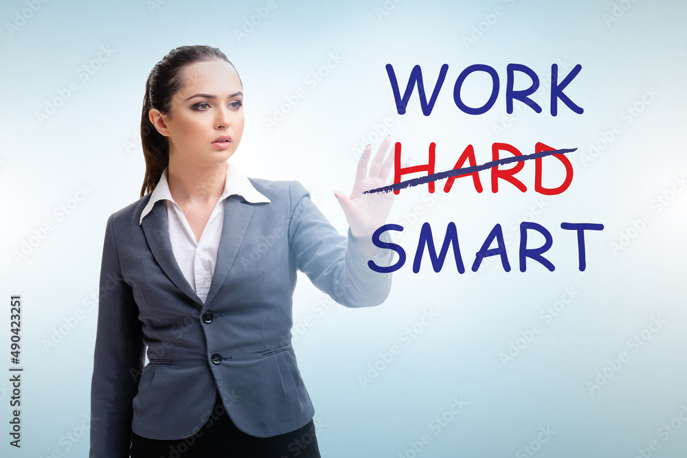 Businesswoman in working smart not hard concept Businesswoman in working smart not hard concept