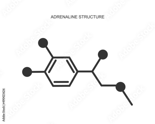 Adrenaline icon. Chemical molecular structure. Epinephrine hormone produced by the adrenal gland. Vector graphic illustration.