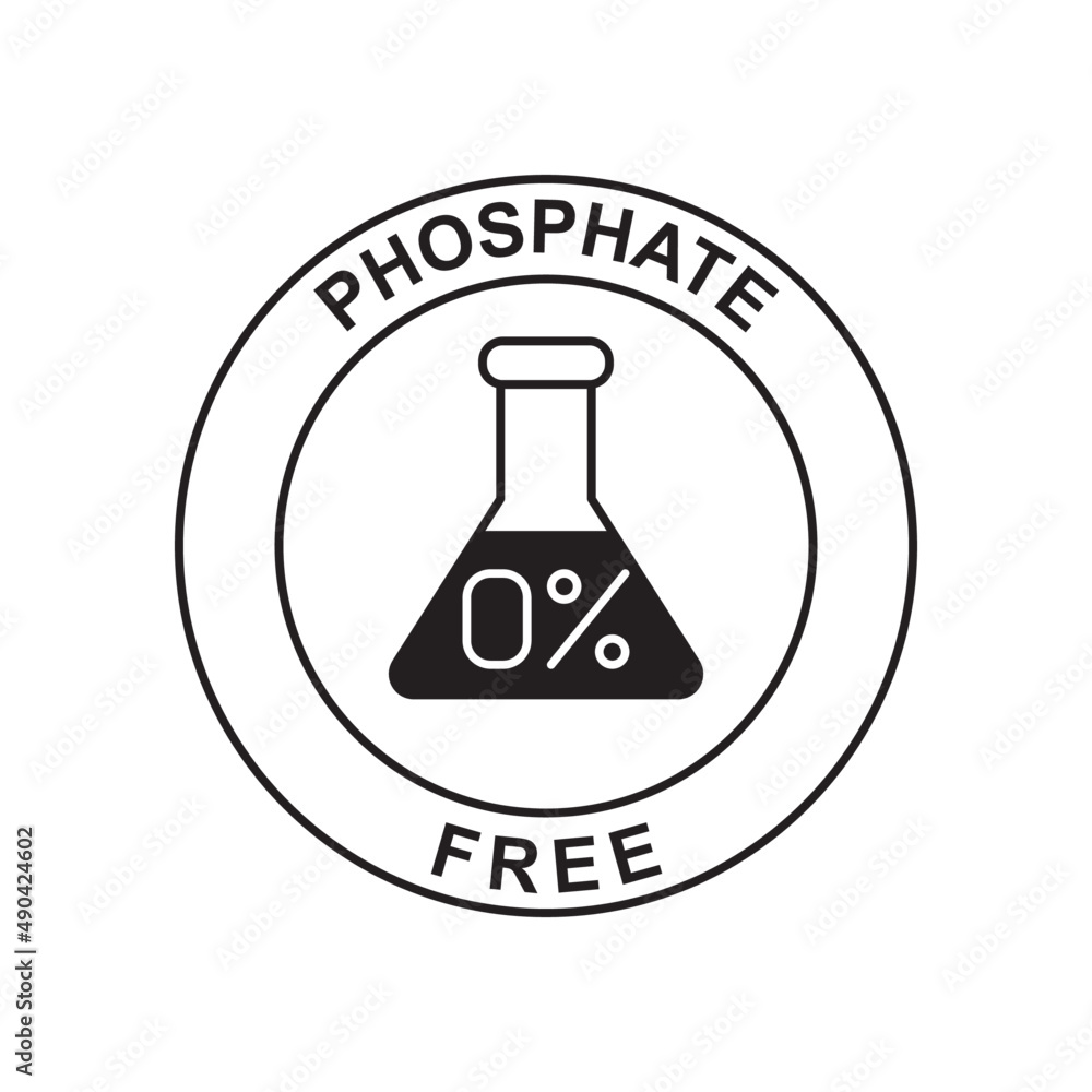 Phosphate free label icon in black flat glyph, filled style isolated on white background Phosphate free label icon in black flat glyph, filled style isolated on white background