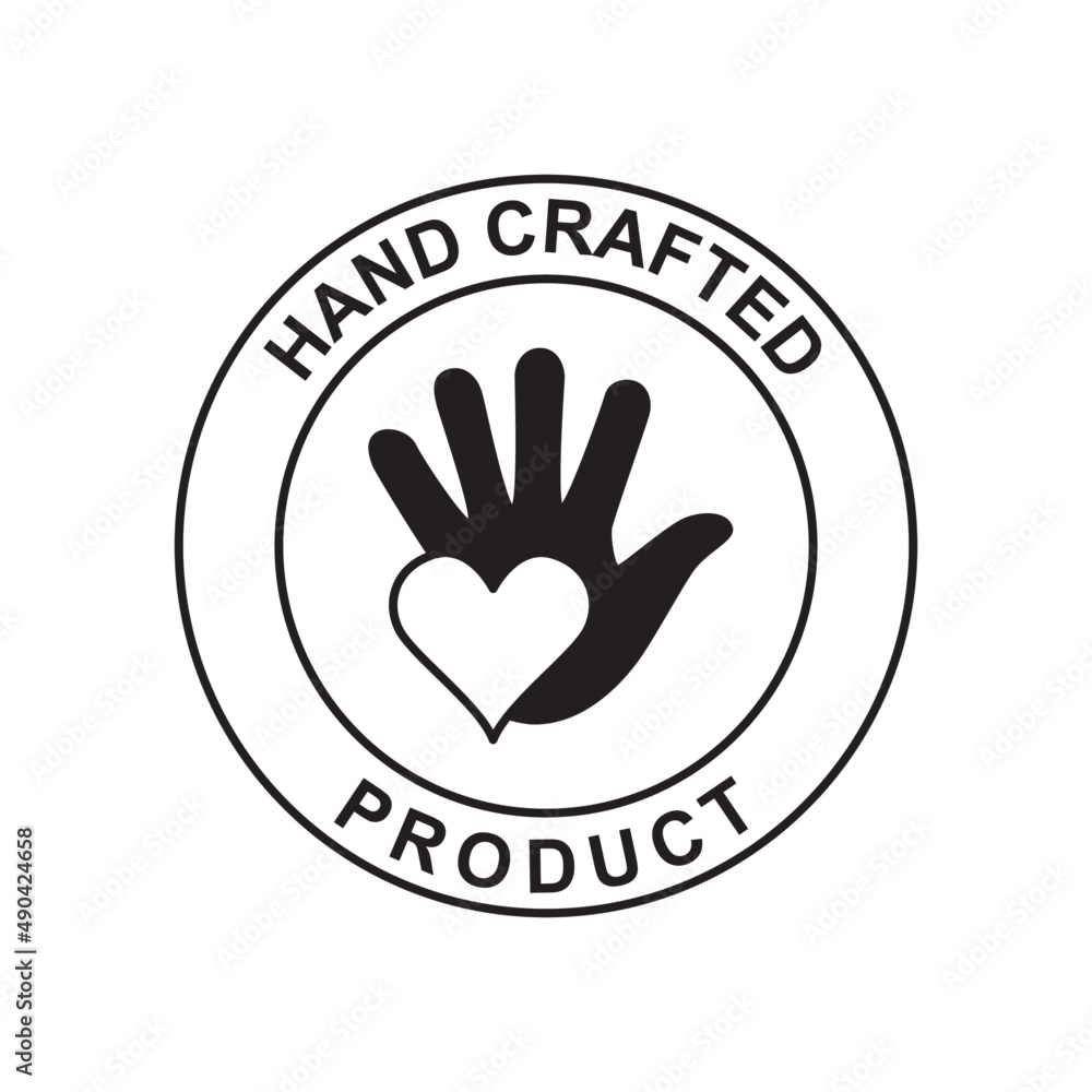 Handcrafted product label icon in black flat glyph, filled style isolated on white background Handcrafted product label icon in black flat glyph, filled style isolated on white background