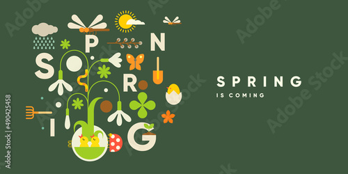 Spring. Nature. Garden. Simple vector illustration. Symbolic poster on the theme of peace, harmony. Background for banner, label, cover.