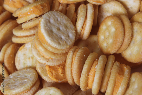 Pile of Cheese Snack Crackers Close up