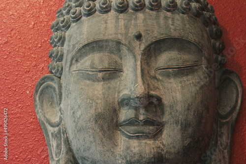 Antique Buddha Statue in Temple Close up Face