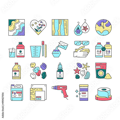 Resin Art Creation Collection Icons Set Vector .