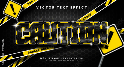 Caution editable text style effect with black and yellow strip color.