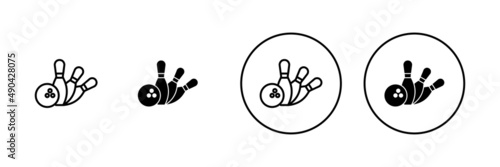 Bowling icons set. bowling ball and pin sign and symbol.