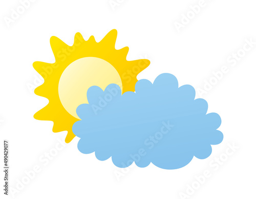 Sun and cloud isolated flat vector, overcast cloudy day weather forecast icon.