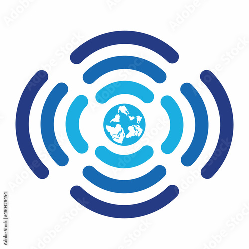 Globe shape and wifi sign. World signal vector logo template.