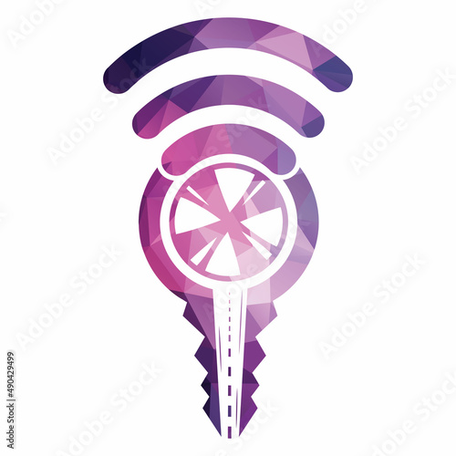 Driving school logo design. Car key with road and wheel icon.