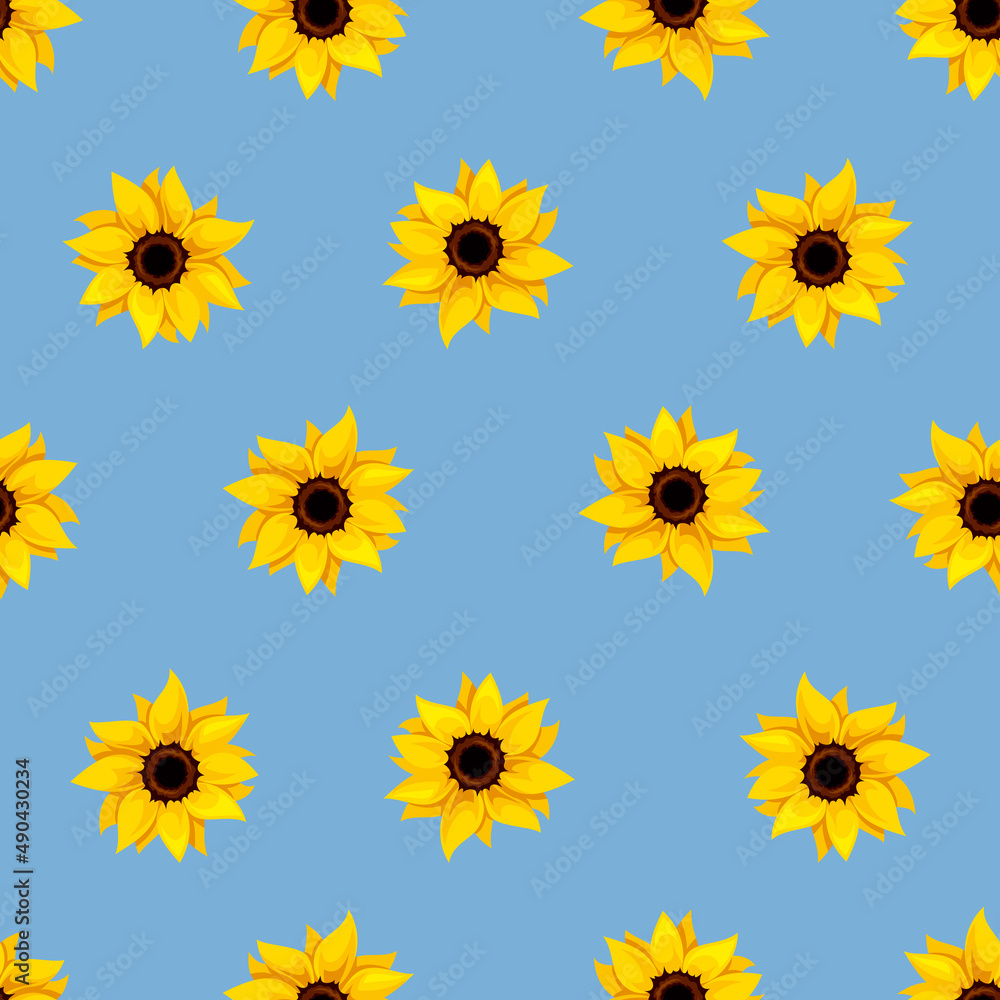 Vector seamless pattern with yellow sunflowers on a blue background Vector seamless pattern with yellow sunflowers on a blue background
