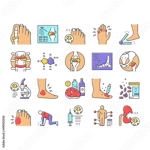 Gout Health Disease Collection Icons Set Vector .