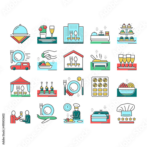 Catering Food Service Collection Icons Set Vector .