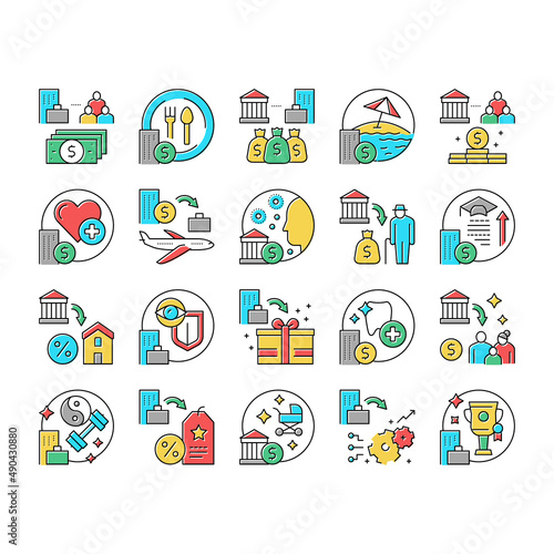 Benefits For Business Collection Icons Set Vector .