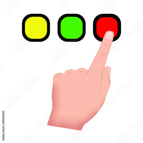 An illustration of a fingerpicking a green button from a yellow and red color