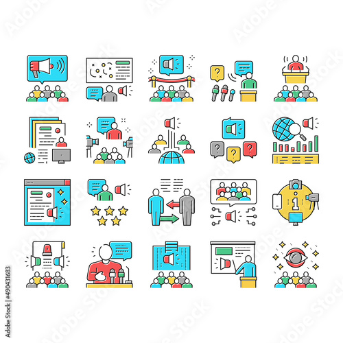 Pr Public Relations Collection Icons Set Vector .